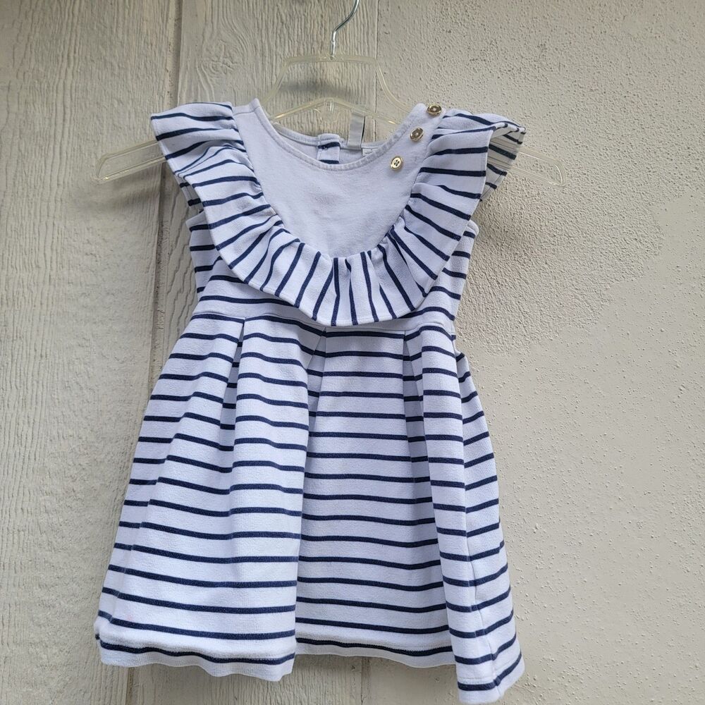 Janie and Jack Girls' Nautical Striped Dress Blue White  Sz 3T
